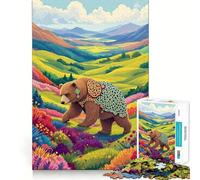 Rompecabezas de 1000 Piezas para Adultos Oso en un Paisaje Colorido Juego de Ajuste Juego de ingenio Regalo Ideal para cumpleaños (38x52cm)