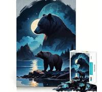 Rompecabezas de 1000 Piezas para Adultos Oso Junto al Lago bajo la luz de la Luna Arte de Corte Fino Juego de ingenio Regalo Ideal para Momentos de Tranquilidad Regalo Divertido de cumpleaños 38x26cm