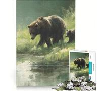 Rompecabezas de 1000 Piezas para Adultos: Oso Pardo y Sus crías Cerca del Agua Juegos Divertidos para la interacción Entre Padres e Hijos Regalo Ideal para quienes Buscan un desafío 38x52cm