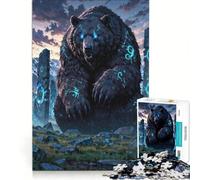 Rompecabezas de 1000 Piezas para Adultos: Oso rúnico Antiguo, guardián de Las Piedras místicas Juego práctico Que Mejora la Memoria Toda la Familia 38x52cm