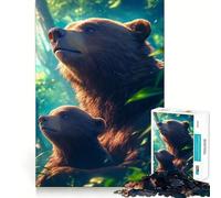Rompecabezas de 1000 Piezas para Adultos Oso Sereno en el Bosque,luz,decoración Ideal,Juego para concentrarse,Juego Relajante,Escena navideña,Arte (38x52cm)