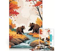 Rompecabezas de 1000 Piezas para Adultos Osos,Arroyo,otoño,Bordes Lisos,Juguete de construcción,Juego Relajante,Escena navideña (38x26cm)