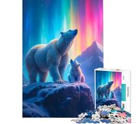 Rompecabezas de 1000 Piezas para Adultos Osos Polares bajo la Aurora Boreal Juguete Intelectual Juego Familiar Patrón de Montaje Excelentes Regalos y Juguetes (tamaño 50x75cm)