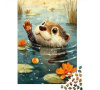 Rompecabezas De 1000 Piezas para Adultos Otter in Pond with Flowers Rompecabezas para Adultos Juegos Familiares Una Obra De Arte Ayuda A Ejercitar El Cerebro 70x50cm/1000pcs