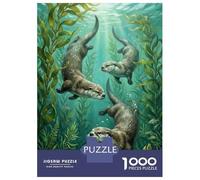 Rompecabezas De 1000 Piezas para Adultos Otters in Kelp Forest Painting Rompecabezas para Adultos Juego De Ingenio Una Obra De Arte Interacción Entre Padres E Hijos 38x26cm/1000pcs