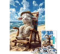 Rompecabezas de 1000 Piezas para Adultos Ovejas en una Silla de Playa Juego práctico y Educativo Regalo de cumpleaños (Tamaño 38x52cm)