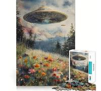 Rompecabezas de 1000 Piezas para Adultos OVNI sobre Campo de Flores, decoración de Ajuste, Juguete de construcción, Juego de Paz, Regalo de cumpleaños (50x75cm)