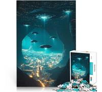 Rompecabezas de 1000 Piezas para Adultos OVNIS sobre el Paisaje Urbano Juegos de relajación Interacción Entre Padres e Hijos 75x50cm