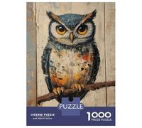 Rompecabezas De 1000 Piezas para Adultos Owl Painting on Wood Panel Simple Bird Wall Art Rompecabezas para Adultos Juguete Decoración De Pared Regalos para Mujeres Desafiante De Completar 52x38cm/100