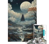 Rompecabezas de 1000 Piezas para Adultos Pagoda bajo la Luna Llena Diversión en casa Actividades Familiares Juguetes antiestrés para Mayores de 14 años Juego de Rompecabezas Incluido 38x52cm