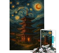 Rompecabezas de 1000 Piezas para Adultos Pagoda bajo un Cielo Estrellado Rompecabezas para Adultos Juego de ingenio Decoración de Pared cumpleaños y Navidad (Tamaño 50x75cm)