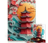 Rompecabezas de 1000 Piezas para Adultos Pagoda de cerezos en Flor Juego de Habilidad Mental para desarrollar la Memoria y la Capacidad de concentración (50x75cm)