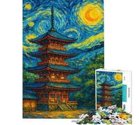 Rompecabezas de 1000 Piezas para Adultos Pagoda Japonesa en la Noche Estrellada Rompecabezas para Adolescentes Diseño de Montaje difícil y desafiante Juego desafiante para Toda la Familia 38x26cm
