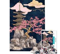 Rompecabezas de 1000 Piezas para Adultos Pagoda Japonesa Flor de Cerezo Un Juego Divertido y Original Amigos y Familiares (tamaño 50x75cm)