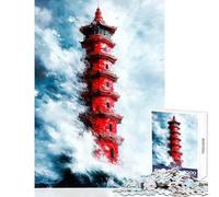 Rompecabezas de 1000 Piezas para Adultos Pagoda Roja en Tormenta Juguete Educativo Regalos de cumpleaños Juegos Divertidos fomenta el Amor en Pareja (tamaño 38x26cm)