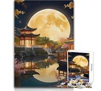 Rompecabezas de 1000 Piezas para Adultos, pagodas japonesas bajo la Luna Llena, relájate en tu Tiempo Libre, Corte Limpio, sin Costuras, Juguete Entrelazado, tamaño 38x52cm