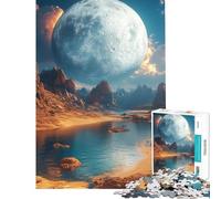 Rompecabezas de 1000 Piezas para Adultos Paisaje alienígena con Luna Gigante Diversión en casa desafío difícil Juguetes de decoración para el hogar para Mayores de 14 años (38x52cm)