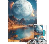 Rompecabezas de 1000 Piezas para Adultos Paisaje alienígena con Luna Gigante Diversión en casa desafío difícil Juguetes de decoración para el hogar para Mayores de 14 años (50x75cm)
