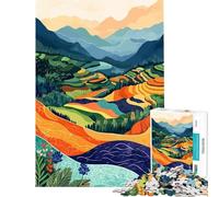 Rompecabezas de 1000 Piezas para Adultos Paisaje asiático de arrozales Arte Educativo Juego desafiante Juego de ingenio Regalo de cumpleaños (tamaño 38x52cm)