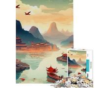 Rompecabezas de 1000 Piezas para Adultos Paisaje Chino Vintage Juguetes de decoración para el hogar Juguetes educativos para Aprender y Reducir el estrés (38x26cm)