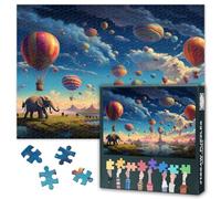 Rompecabezas de 1000 piezas para adultos, paisaje de fantasía con globos voladores y elefantes, rompecabezas de paisajes imaginarios, rompecabezas imposible, 19.5 x 27.5 pulgadas
