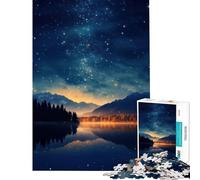 Rompecabezas de 1000 Piezas para Adultos Paisaje de Lago en la Noche Estrellada Juguete Educativo e Intelectual para Toda la Familia Excelentes Regalos y Juguetes (tamaño 38x26cm)