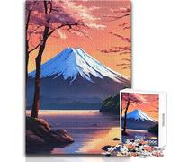 Rompecabezas de 1000 Piezas para Adultos, Paisaje de los cerezos en Flor del Monte Fuji, Disfrute de Horas de Tranquilidad y Tranquilidad, Corte Limpio, Juguete Artesanal Duradero, tamaño 38x52cm