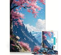 Rompecabezas de 1000 Piezas para Adultos Paisaje de montaña con cerezos en Flor Juego de Habilidad Mental para desarrollar la precisión y la Memoria (38x52cm)