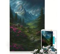 Rompecabezas de 1000 Piezas para Adultos Paisaje de montaña con Flores y Sendero Un Juego Relajante Divertido y con toques de Humor 50x75cm