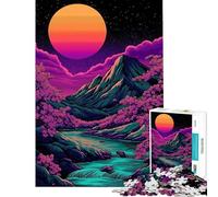 Rompecabezas de 1000 Piezas para Adultos Paisaje de montaña neón Estilo Vaporwave Juego Familiar Vacaciones en casa para Pasar el Tiempo cumpleaños y Navidad (tamaño 38x52cm)
