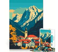 Rompecabezas de 1000 Piezas para Adultos Paisaje de Pueblo Alpino Italiano,Corte Suave,Arte,Actividad Cerebral Inteligente,Tiempo de Ocio,Divertido,decoración navideña,Regalo (38x52cm)