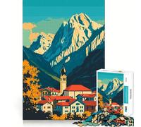 Rompecabezas de 1000 Piezas para Adultos Paisaje de Pueblo Alpino Italiano,decoración de Bordes limpios,Actividad Cerebral,diversión fácil,Regalo de cumpleaños para la Mente (38x26cm)