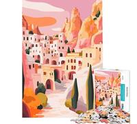 Rompecabezas de 1000 Piezas para Adultos Paisaje de Pueblo Turco ilustración Minimalista Juguete Educativo e Intelectual Divertido y con Humor cumpleaños tamaño 38x26cm