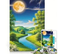 Rompecabezas de 1000 Piezas para Adultos Paisaje de río a la luz de la Luna Juguetes para armar para la diversión Familiar para Fortalecer el Amor Entre Parejas 50x75cm