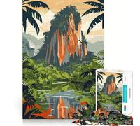 Rompecabezas de 1000 Piezas para Adultos Paisaje de Selva Tropical con montaña, Piezas de Corte Limpio, Juego de Habilidad Mental, Momento de relajación, Divertido, Escena navideña (38x26cm)