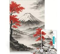 Rompecabezas de 1000 Piezas para Adultos Paisaje del Monte Fuji con árboles Rojos, Juguetes para armar, Mejora la Memoria, cumpleaños y Navidad 50x75cm