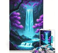 Rompecabezas de 1000 Piezas para Adultos Paisaje fantástico con Cascada de neón Juegos educativos Divertidos y con Humor Regalo de cumpleaños obsequios 50x75cm