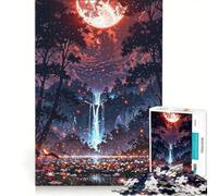 Rompecabezas de 1000 Piezas para Adultos: Paisaje fantástico con Cascada y Luna Juego práctico Que Mejora la Memoria Toda la Familia 50x75cm