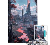 Rompecabezas de 1000 Piezas para Adultos Paisaje fantástico con río de Lava Ayuda a ejercitar el Cerebro Decoración para el hogar Juego práctico para Mayores de 14 años (38x52cm)