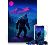 Rompecabezas de 1000 Piezas para Adultos,Paisaje neón de Bigfoot,Arte de Corte Fino,Juego Mental,Regalo para Momentos de Tranquilidad,Regalo Divertido de cumpleaños (38x26cm)