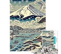 Rompecabezas de 1000 Piezas para Adultos Paisaje nevado del Monte Fuji Estilo Ukiyo-E Rompecabezas para Adultos Juegos relajantes decoración del hogar Regalo Ideal para Toda la Familia (38x52cm)
