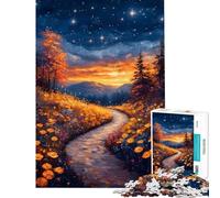 Rompecabezas de 1000 Piezas para Adultos Paisaje Nocturno Estrellado con Camino sinuoso Rompecabezas para Adultos Juego de ingenio Montaje de Patrones Juego desafiante Regalo (Tamaño 38x26cm)