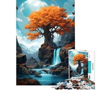 Rompecabezas de 1000 Piezas para Adultos Paisaje otoñal con Cascada diseño difícil y desafiante Juego práctico de Montaje Apto para Mayores de 14 años 38x52cm