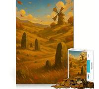 Rompecabezas de 1000 Piezas para Adultos Paisaje otoñal con Molino de Viento y Piedras Juego de Corte Premium Actividad para la Mente Inteligente Tiempo de Paz y diversión Cumpleaños Arte y Juego