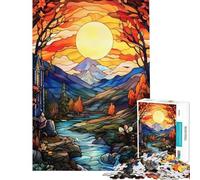 Rompecabezas de 1000 Piezas para Adultos Paisaje otoñal con río y vidrieras Rompecabezas para ejercitar la Mente y aliviar el estrés (tamaño 50x75cm)