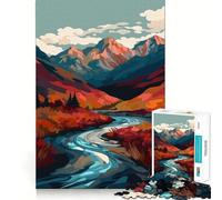 Rompecabezas de 1000 Piezas para Adultos Paisaje otoñal de montaña y río,Arte de Bordes Finos,Juego Divertido para Pensar,Juego Relajante,Regalo de cumpleaños para Aficionados (38x26cm)