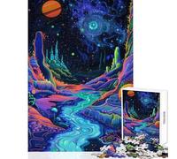 Rompecabezas de 1000 Piezas para Adultos Paisaje psicodélico con río y Planetas Juego Imposible Ideal para Parejas Juguete Educativo Incluye Papá Noel (38x52cm)