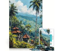 Rompecabezas de 1000 Piezas para Adultos Paisaje Tropical con templos Pintados Juego de lógica de Ajuste Juguete Divertido Juego de Regalo de cumpleaños (50x75cm)