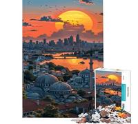 Rompecabezas de 1000 Piezas para Adultos Paisaje Urbano al Atardecer con mezquitas Juego Educativo Juguetes didácticos cumpleaños Decoración Ideal (Tamaño 38x26cm)
