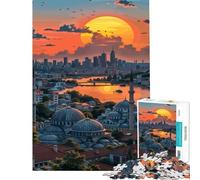Rompecabezas de 1000 Piezas para Adultos Paisaje Urbano al Atardecer con mezquitas Juego Educativo Juguetes didácticos cumpleaños Decoración Ideal (Tamaño 75x50cm)